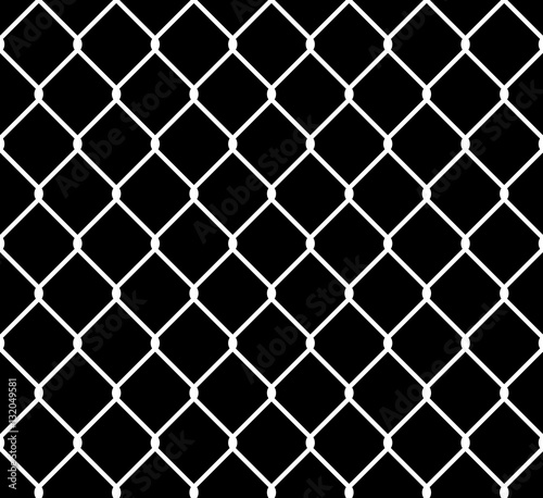 Wired steel fence seamless texture overlay. Metallic wire mesh isolated on black background. Stylized vector pattern.