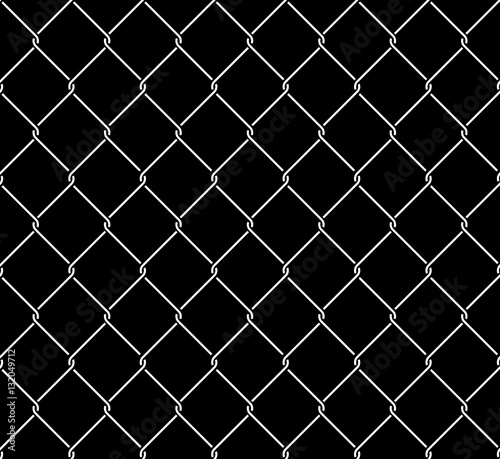 Wired steel fence seamless texture overlay. Metallic wire mesh isolated on black background. Stylized vector pattern.