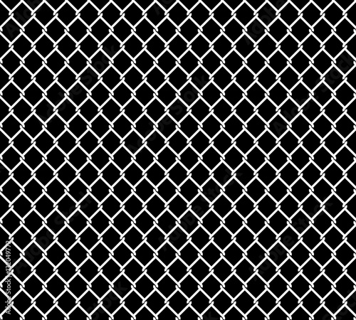 Wired steel fence seamless texture overlay. Metallic wire mesh isolated on black background. Stylized vector pattern.