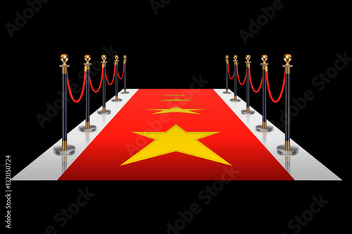 Red carpet with gold stanchions.