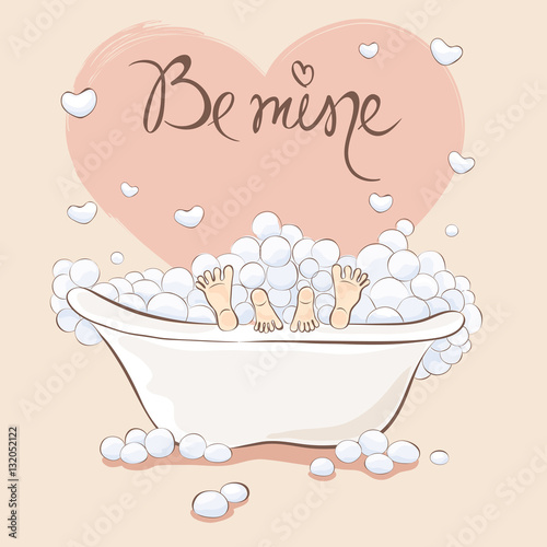 Valentin card -- Bath for Lovers / Funny vector illustration to the Valentine's day