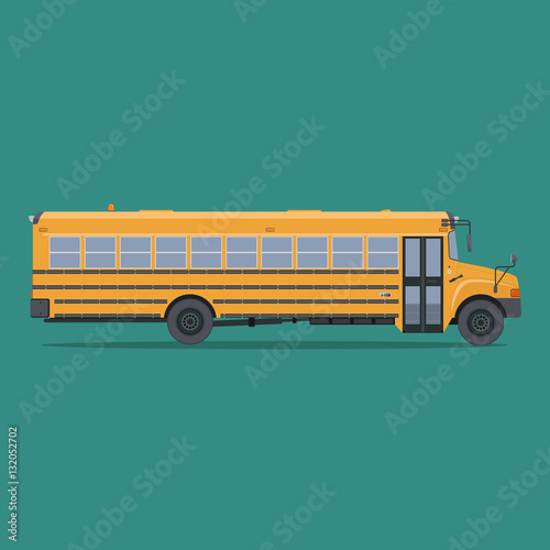 Isolated school bus in flat style. Side view.