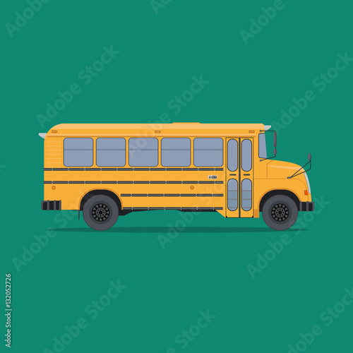 Isolated school bus in flat style. Side view.