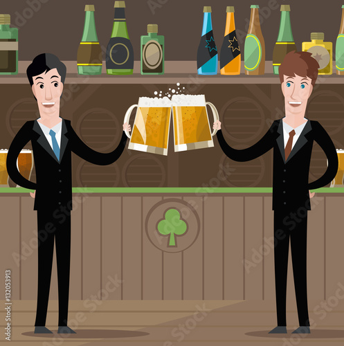 bussiness men toasting with beer in irish pub