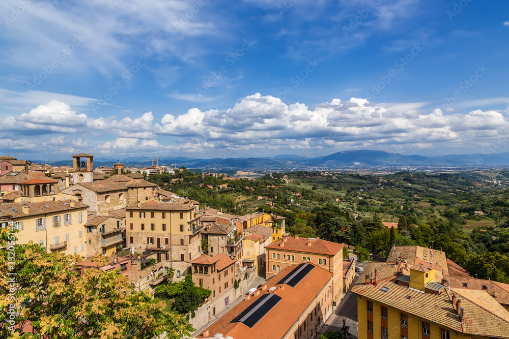 Perugia, Italy. Beautiful cityscape on the background of mountains