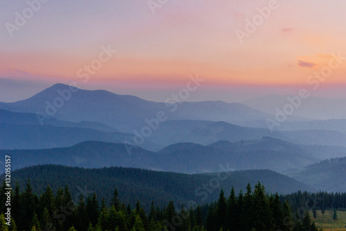 Fantastic sunset in the mountains of Ukraine. © standret