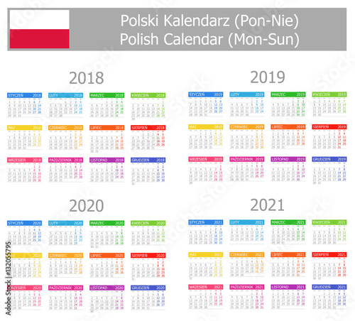 2018-2021 Polish Type-1 Calendar Mon-Sun on white background