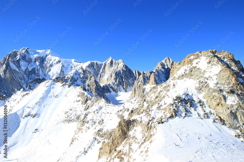 Winter landscape with Mont Blanc, highest peak of Alps 