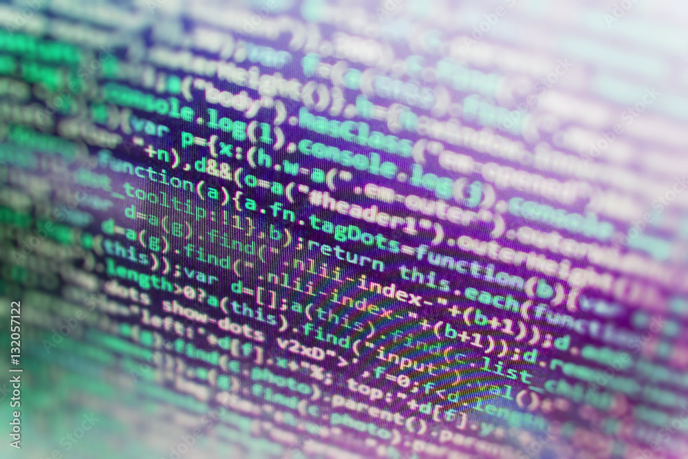 Writing programming code on laptop. Source code close-up. Writing ...