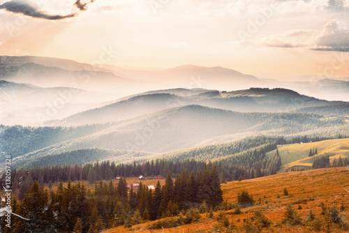 fog over the mountains. Vintage effect