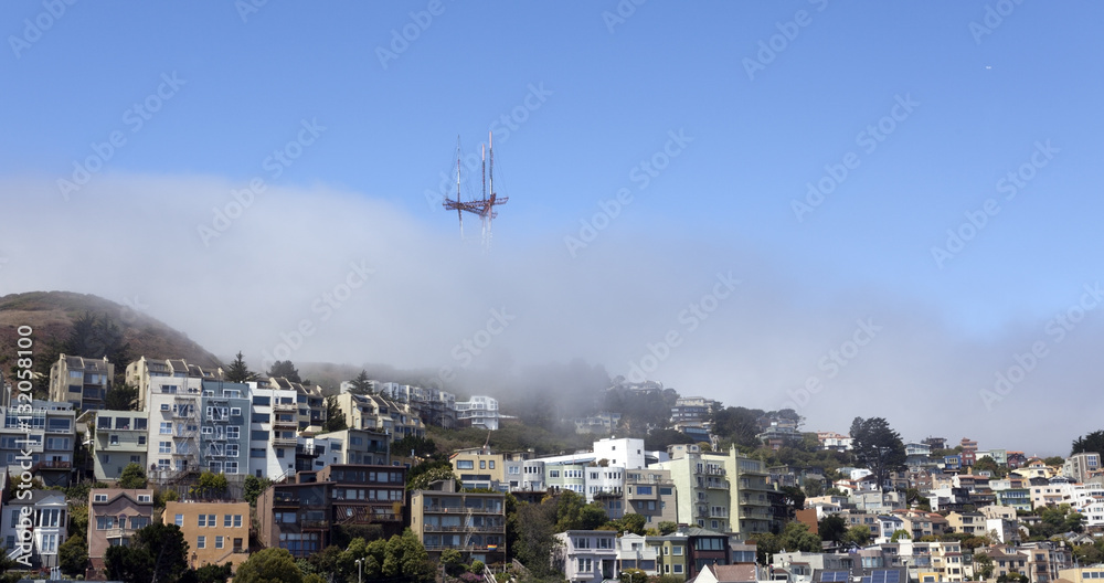 San francisco's Sutro Tower shrouded in fog. Horizontal. San francisco's Sutro Tower shrouded in fog. Horizontal.