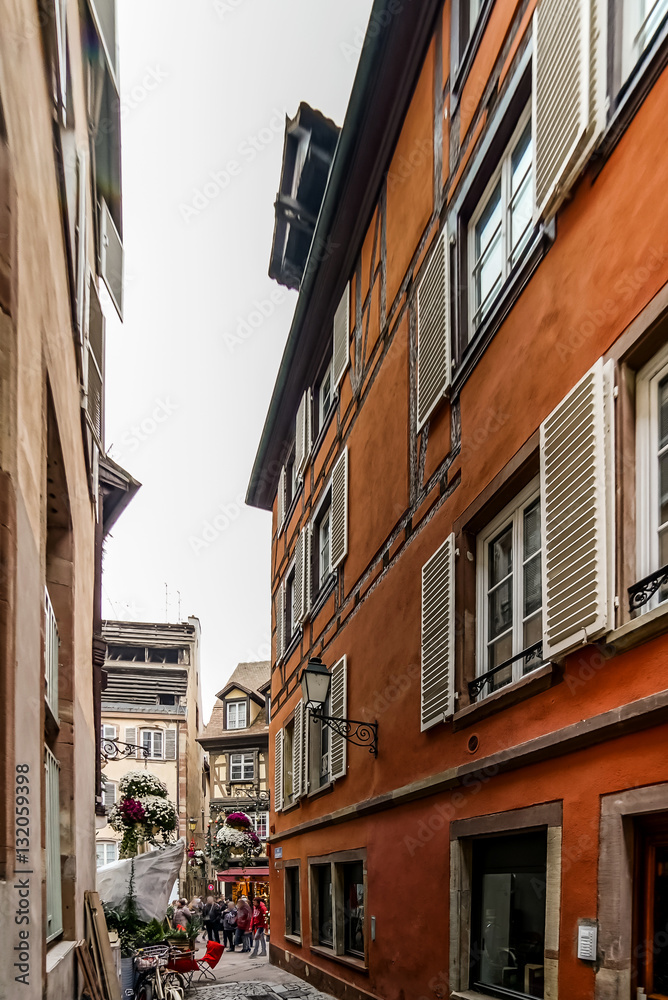Little street in old historical center of Strasbourg