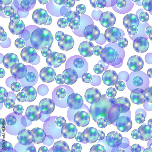 Seamless pattern with colorful abstract soap bubbles on white background, vector illustration