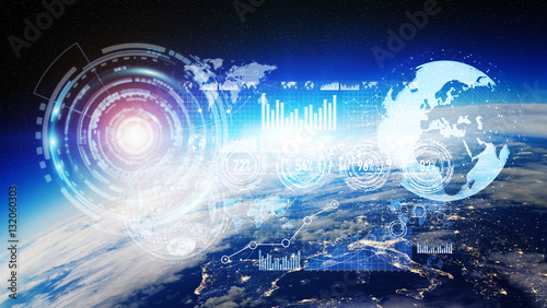 Fototapeta Naklejka Na Ścianę i Meble -  Data exchange and global network over the world 3D rendering