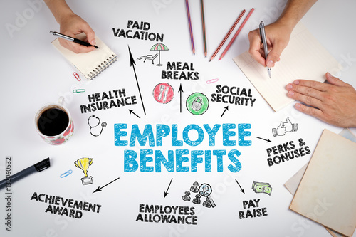 Tablou pe pânză Employee Benefits Concept. The meeting at the white office table.