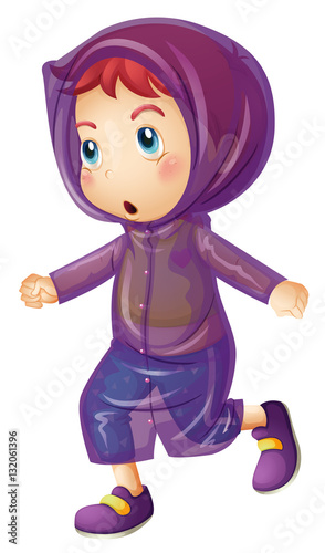 Little girl wearing purple raincoat