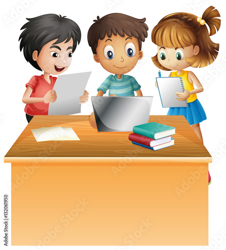 Kids working on computer on the desk