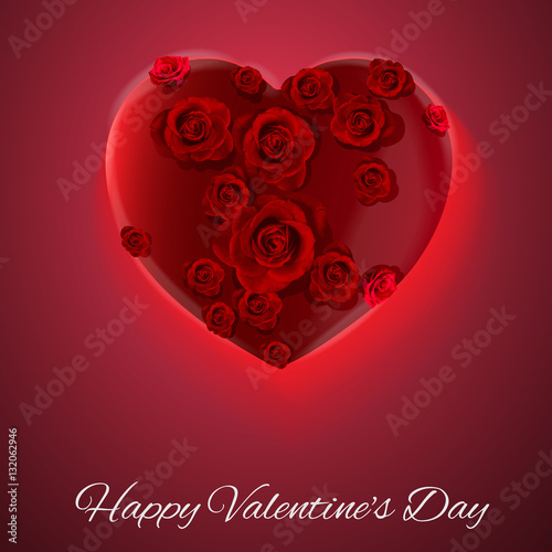 Vector. Red background. Postcard heart. I love you. Flowers. Valentine's day