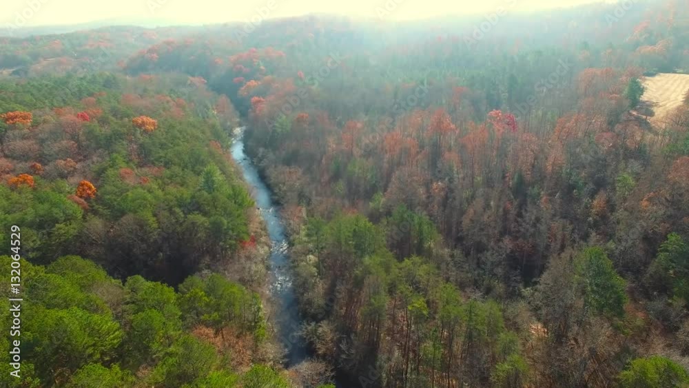 Aerial Over Mountain River During Autumn, 4K Aerial Over Mountain River During Autumn, 4K