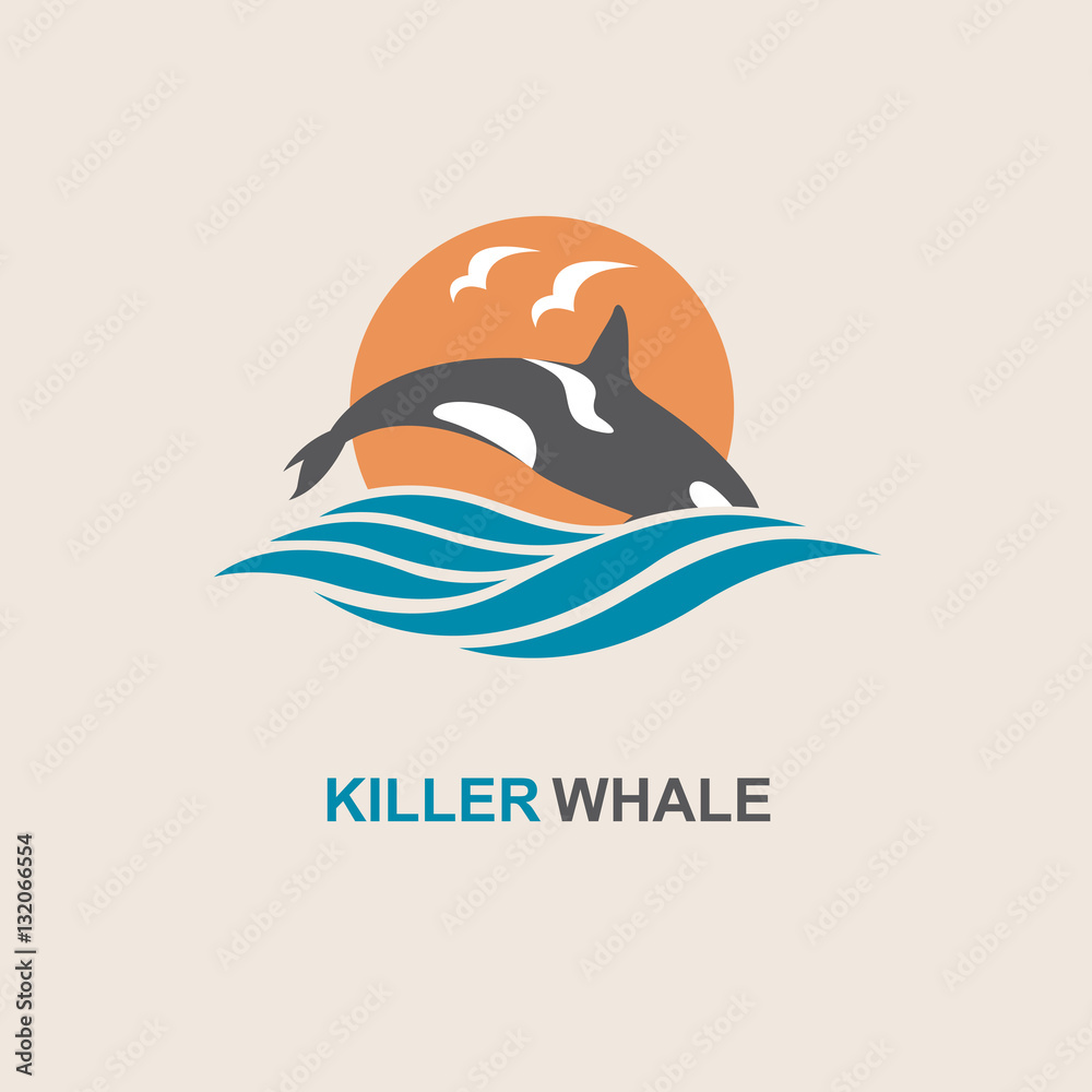 Obraz premium symbol of killer whale and sea wave
