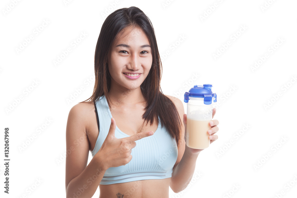 Beautiful Asian healthy girl with whey protein. Beautiful Asian healthy girl with whey protein.