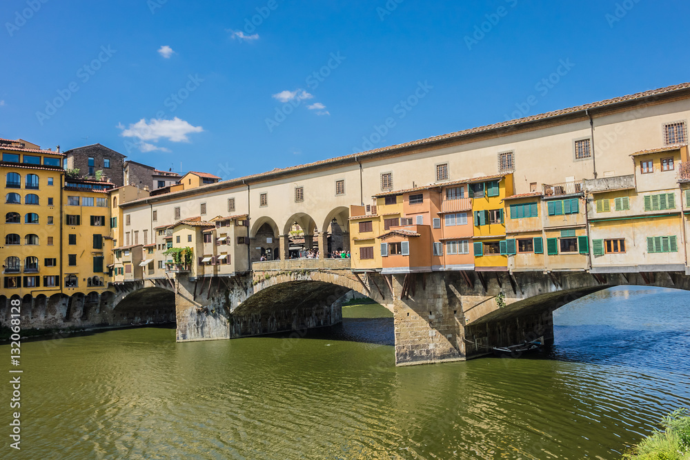 Bridge Ponte Vecchio (1345) on Arno River in Florence, Italy.