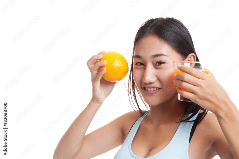 Beautiful Asian healthy girl with orange juice and orange fruit. Beautiful Asian healthy girl with orange juice and orange fruit.