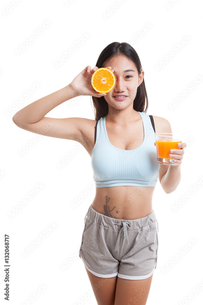 Beautiful Asian healthy girl with orange juice and orange fruit. Beautiful Asian healthy girl with orange juice and orange fruit.