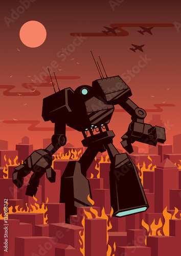 Giant Robot / Giant robot walking in city. 
