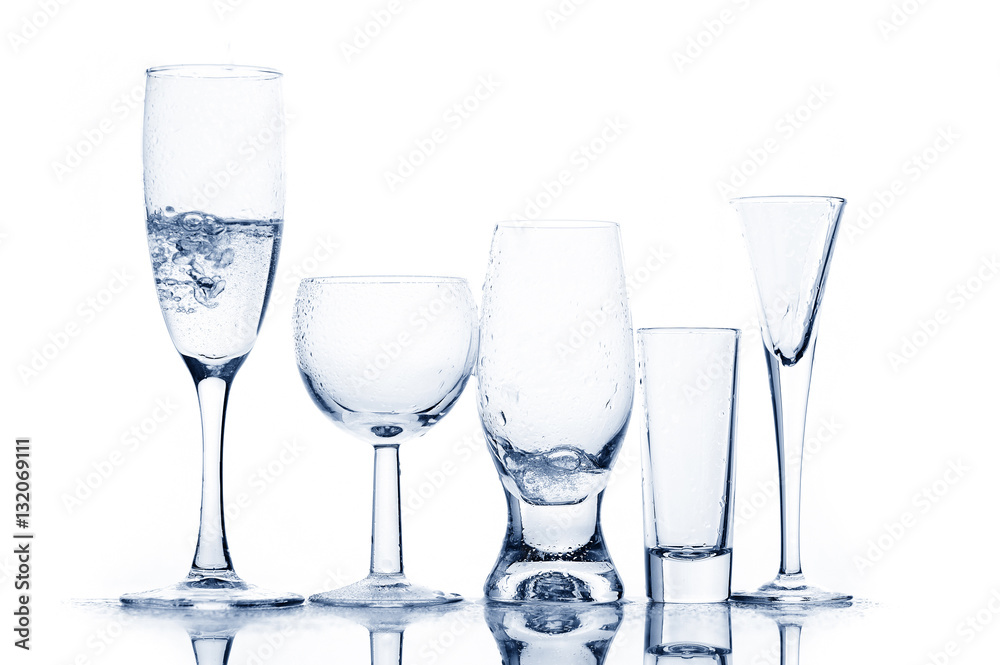 Various glasses with transparent liquid Various glasses with transparent liquid