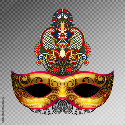 3d gold venetian carnival mask silhouette with ornamental feathe