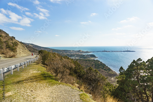 The road to the city on the mountain slopes above the sea. Russia  Krasnodar Krai  village of Big Utrish