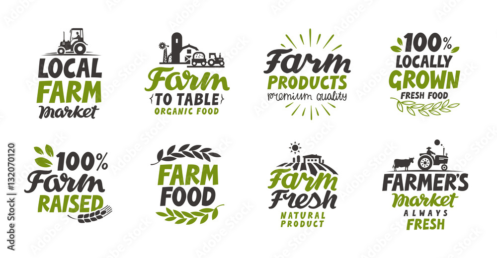 Farm icons set. natural, organic food. Symbol vector illustration