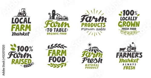 Farm icons set. natural, organic food. Symbol vector illustration