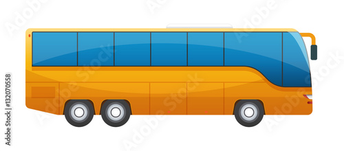 Orange big tour bus isolated on white background.