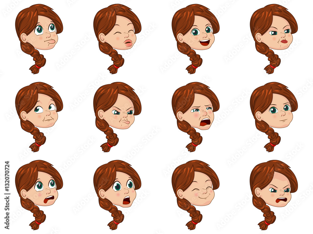 Big Vector Illustration set of cute little girl faces showing different emotions Big Vector Illustration set of cute little girl faces showing different emotions