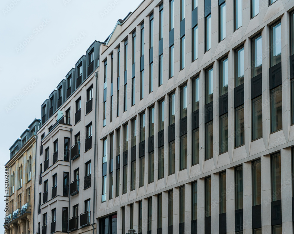 Street of town houses with office building Street of town houses with office building