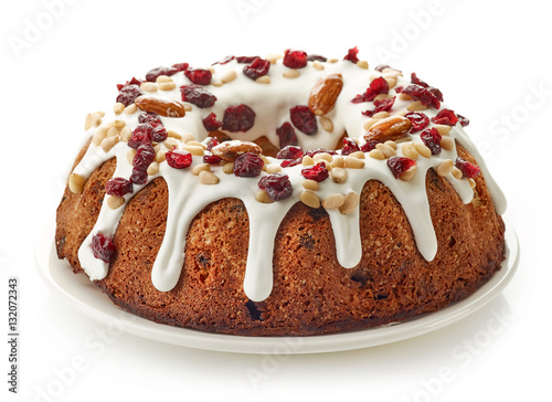 fruit cake on white plate photo