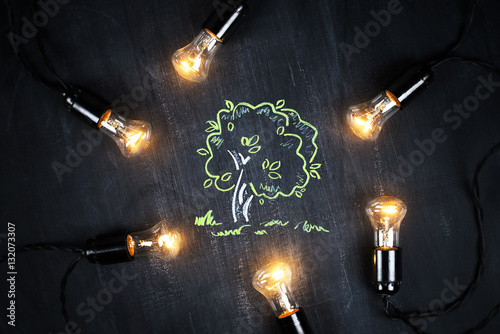 Idea Light Bulb on Blackboard photo
