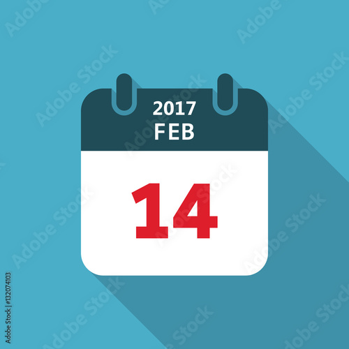 Valentines day calendar icon 14 february, vector.