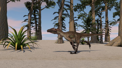 Poster Dinosaurus Jagende utahraptor in prehistorie  © Kostyantyn Ivanyshen