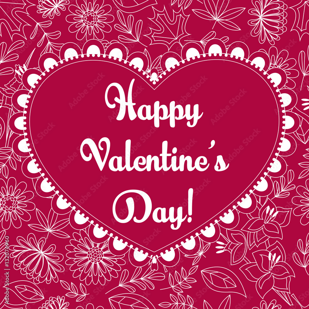 Happy valentine day card on floral pattern