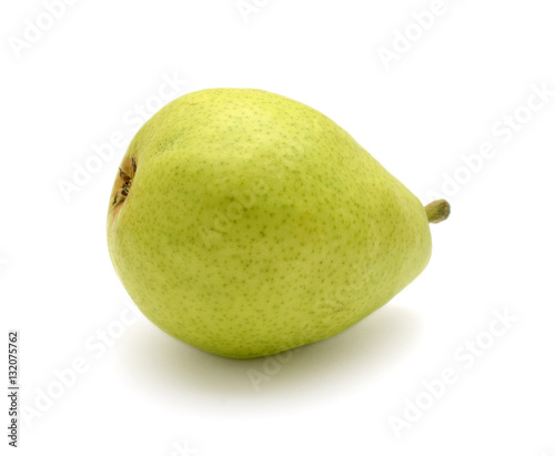 One fresh green pear isolated on white background