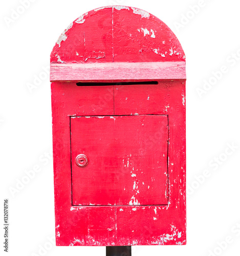 Old wood mail box isolated on white background