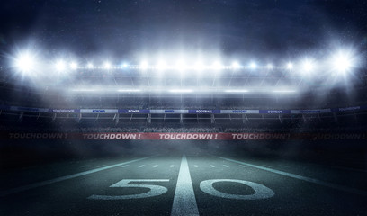 football stadium 3D in lights at night render