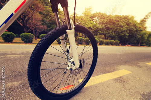 riding bike on forest trail