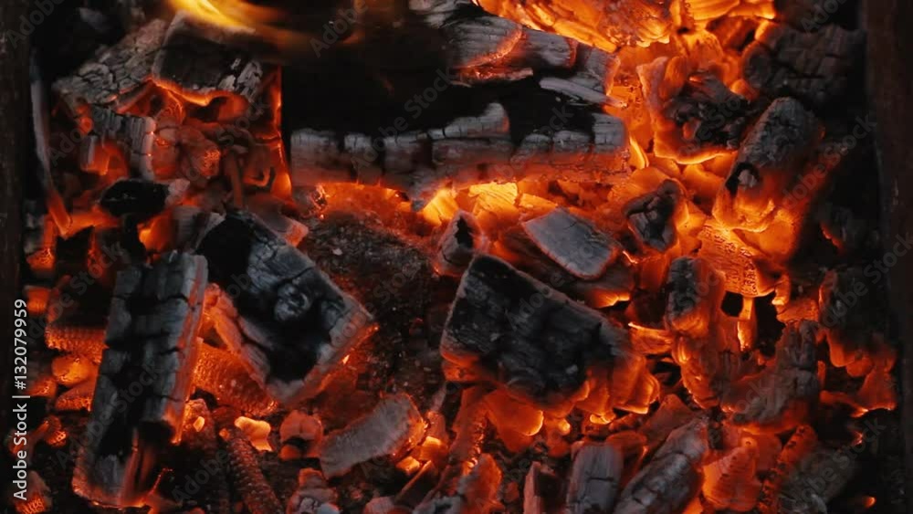 Coals burning in the brazier for barbecue Coals burning in the brazier for barbecue