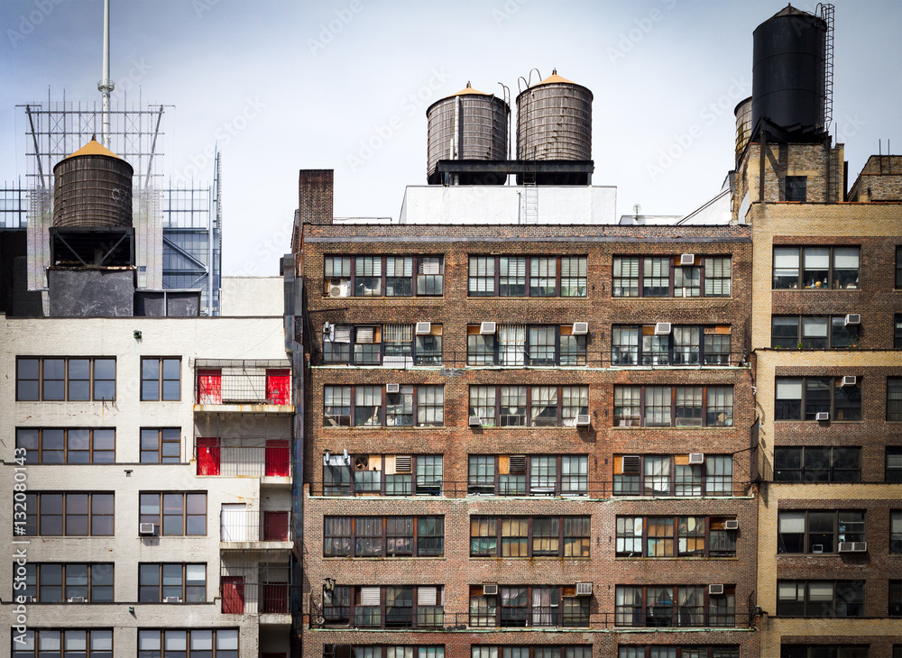 Old apartment buildings background in New York City