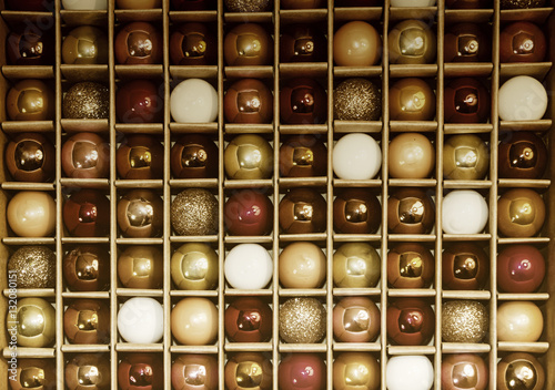 Colorful Background Grid Pattern of Vintage Glass Holiday Balls