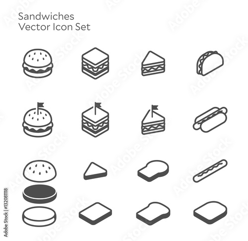 Sandwich Hamburger Hotdog Vector Icon Set